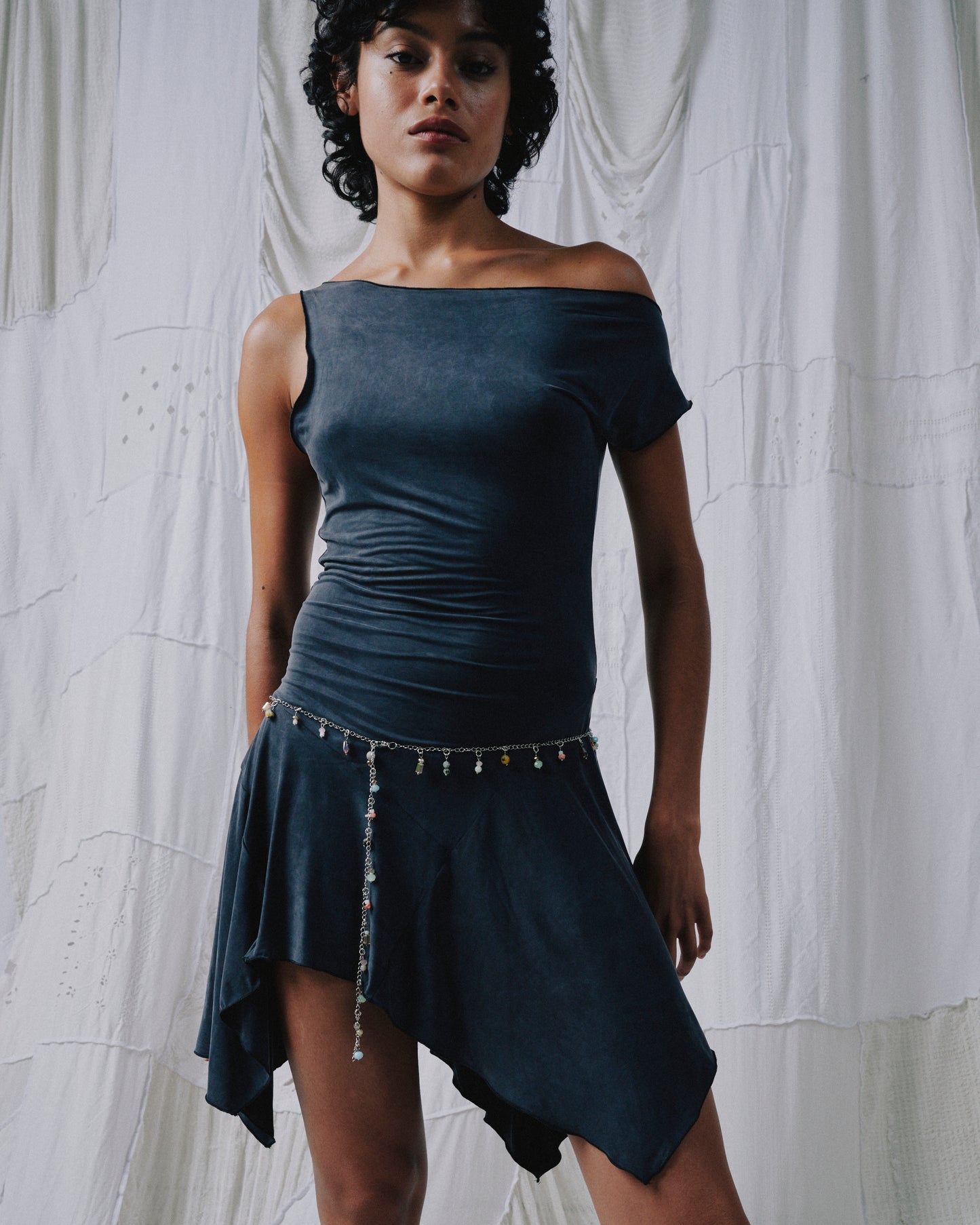 Assymetric Mini Cupro Dress
