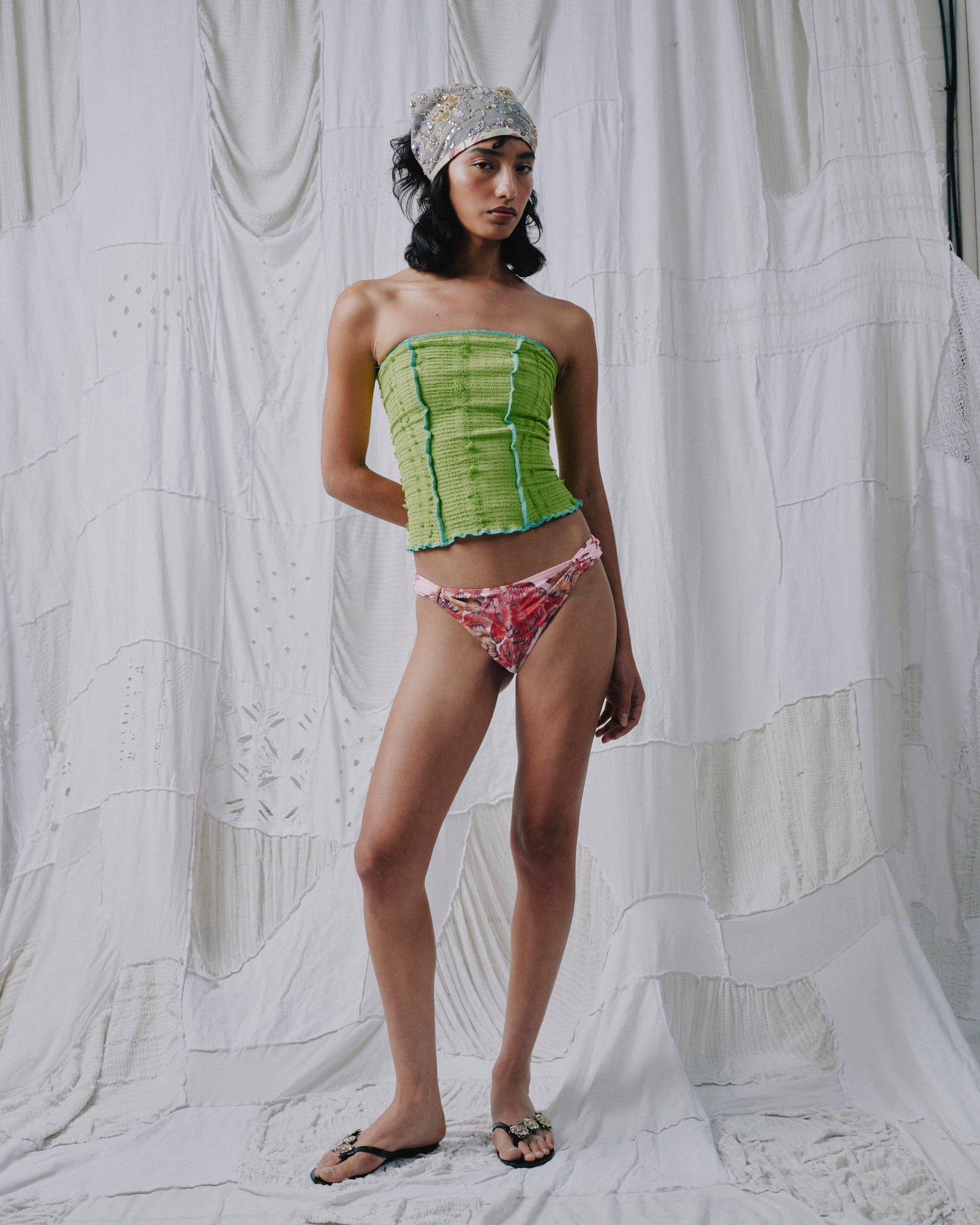Strapless Stretch Weave Top - Acid Green