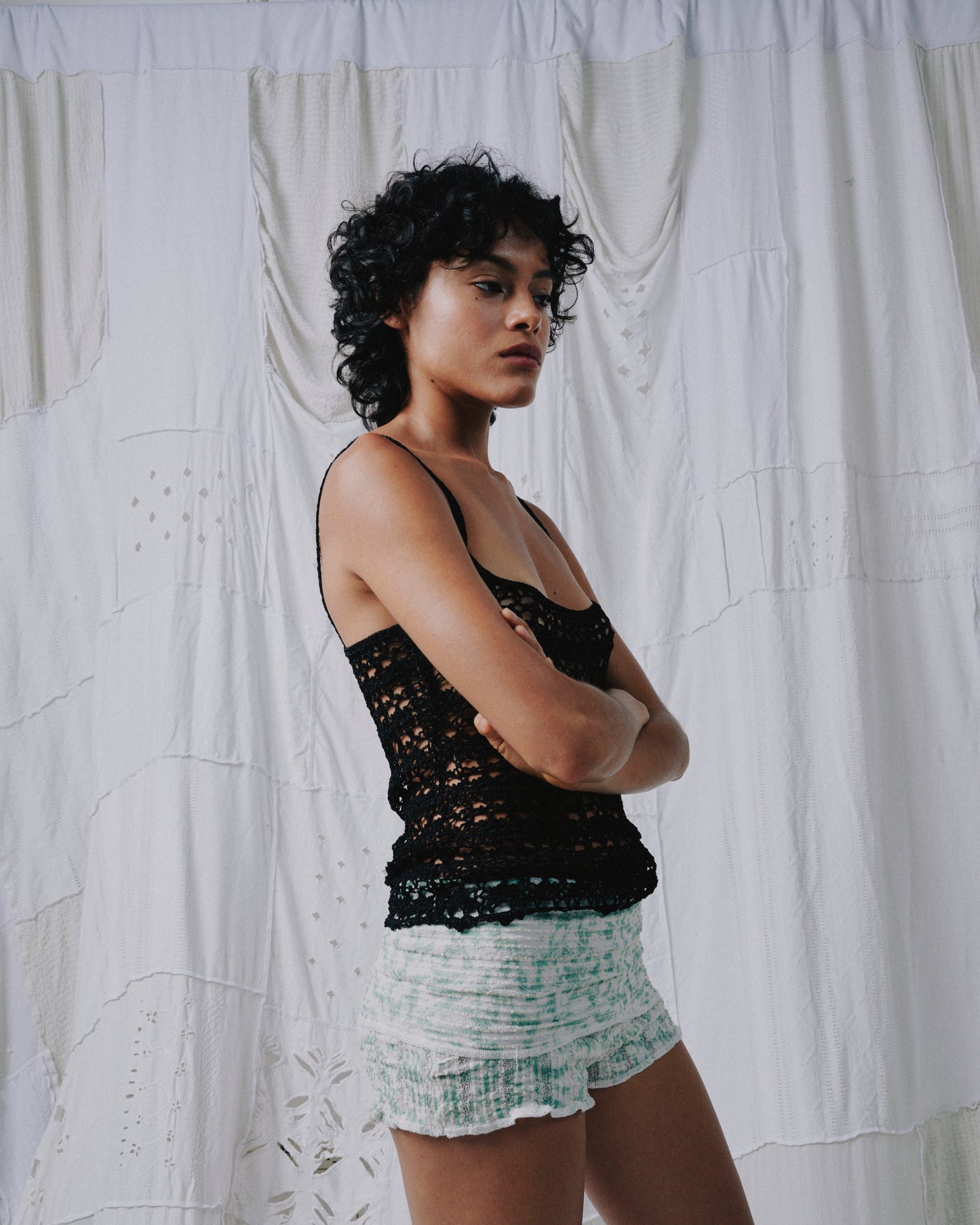 Streach Weave Mini Shorts - Sage Foliage
