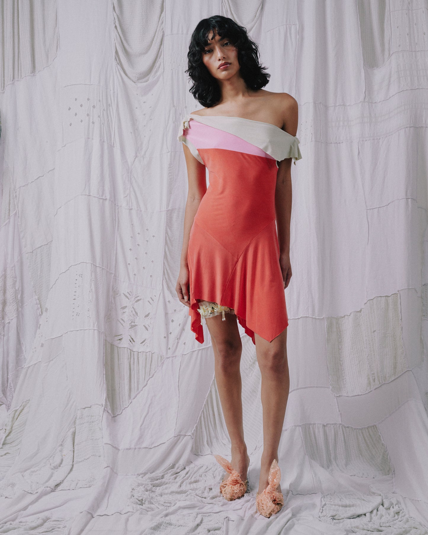 Three Tone Cupro Assymetrical Dress