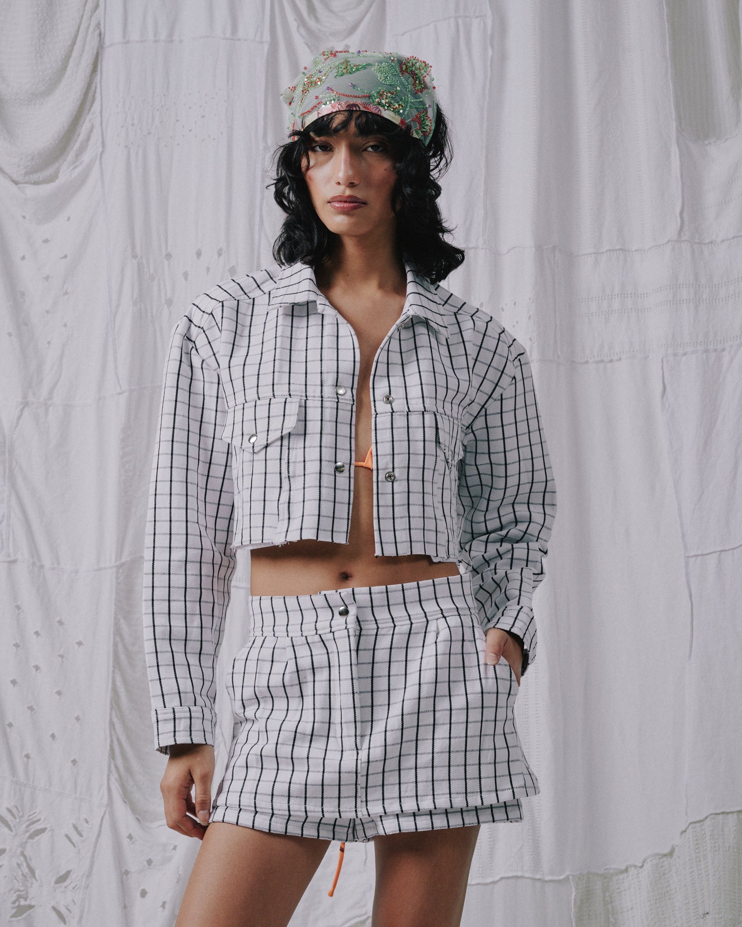 Ink Grid Mini Skirt + Shorts