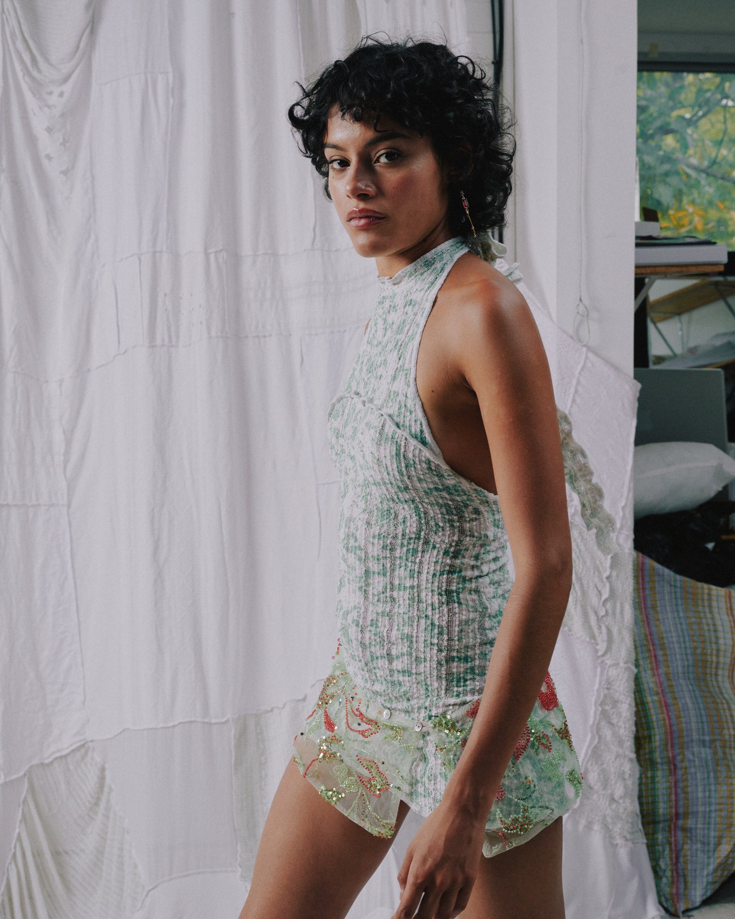 Beaded Lace Pañuelo - Camellia