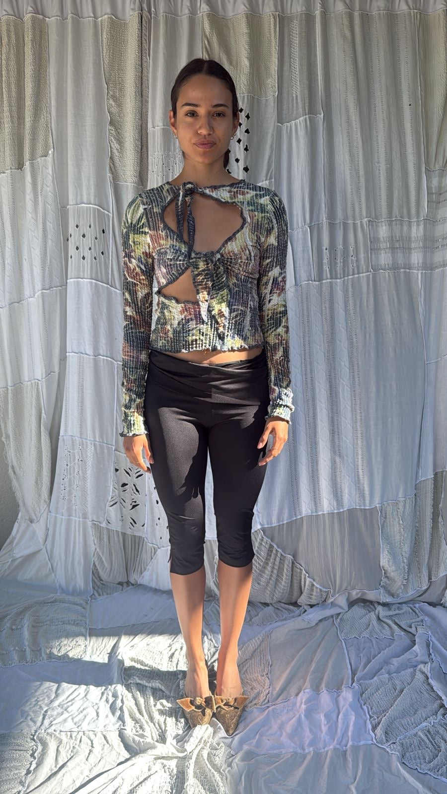 Long Sleeve Asymmetric Stretch Weave Top Amaryllis
