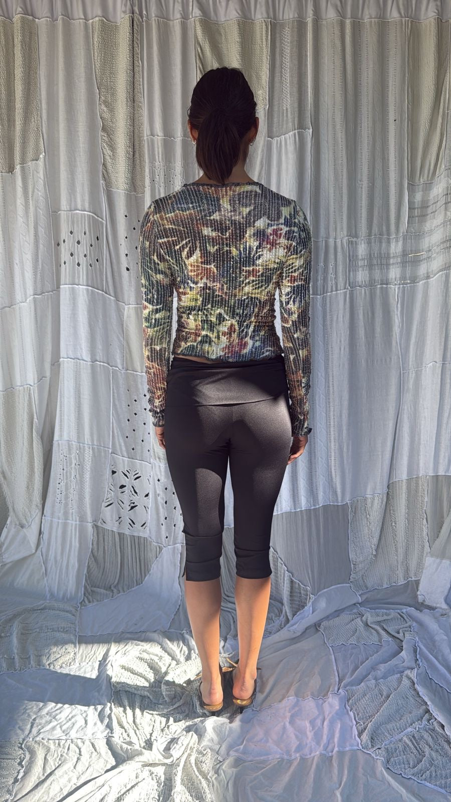 Long Sleeve Asymmetric Stretch Weave Top Amaryllis