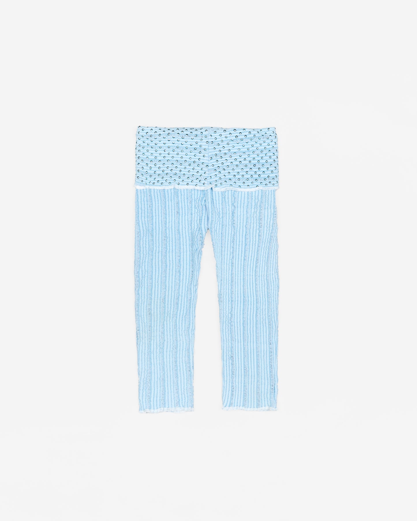 Stretch Weave Folded Waistband Capri Trousers With Rivets