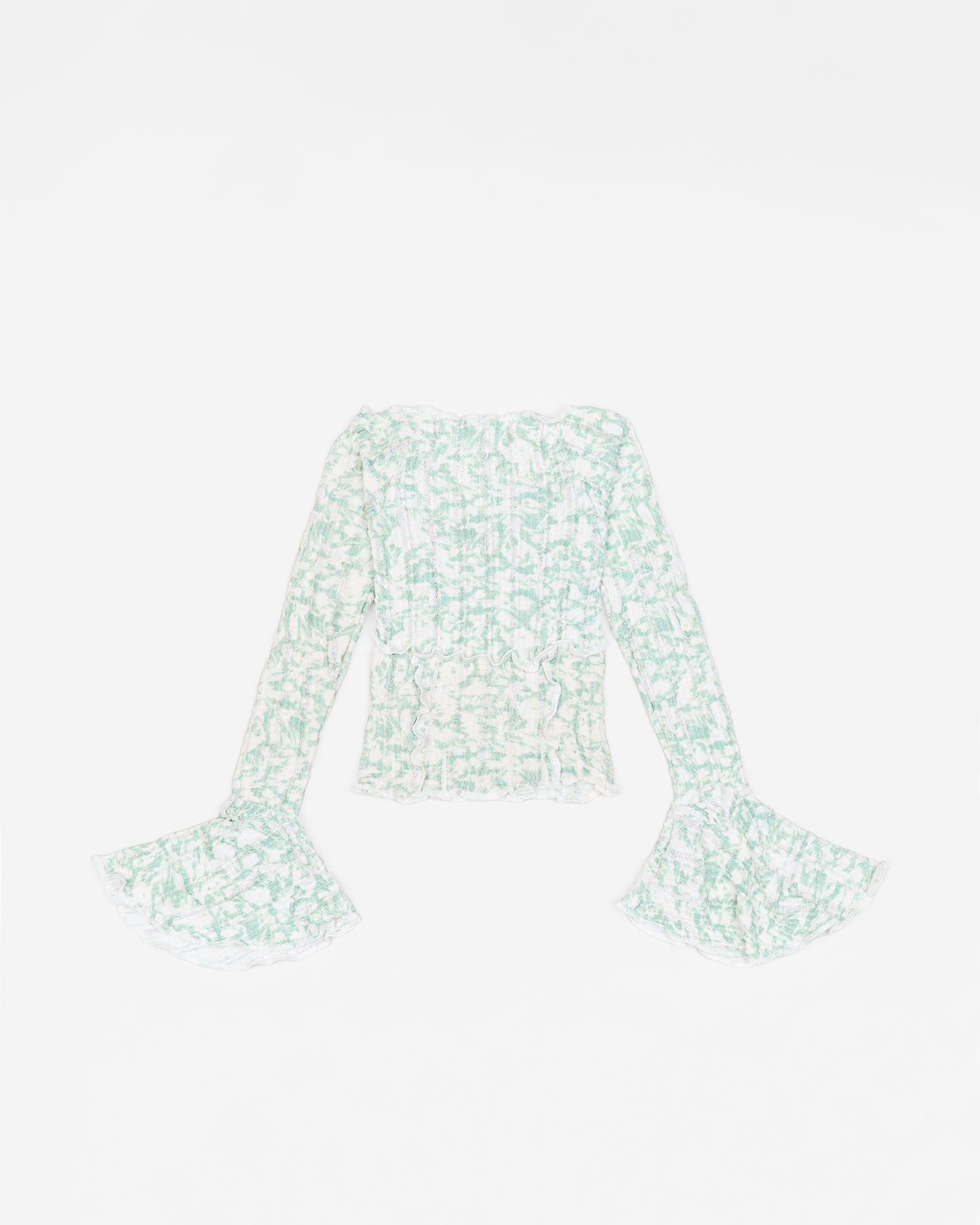 Stretch Weave Flared Long Sleeve Top - Sage Foliage