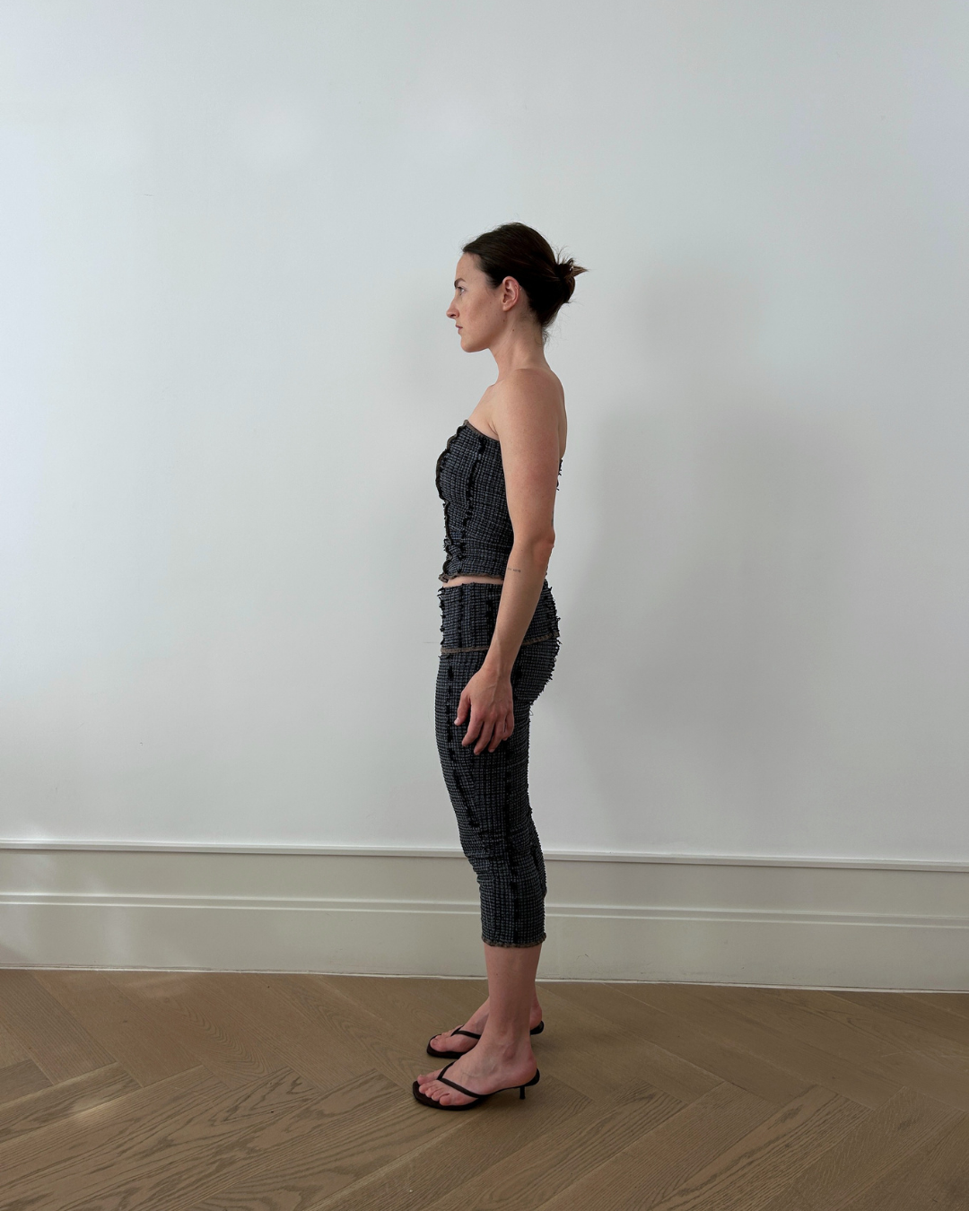 Folded Waitsband Stretch Weave Capri Trousers - Charcoal