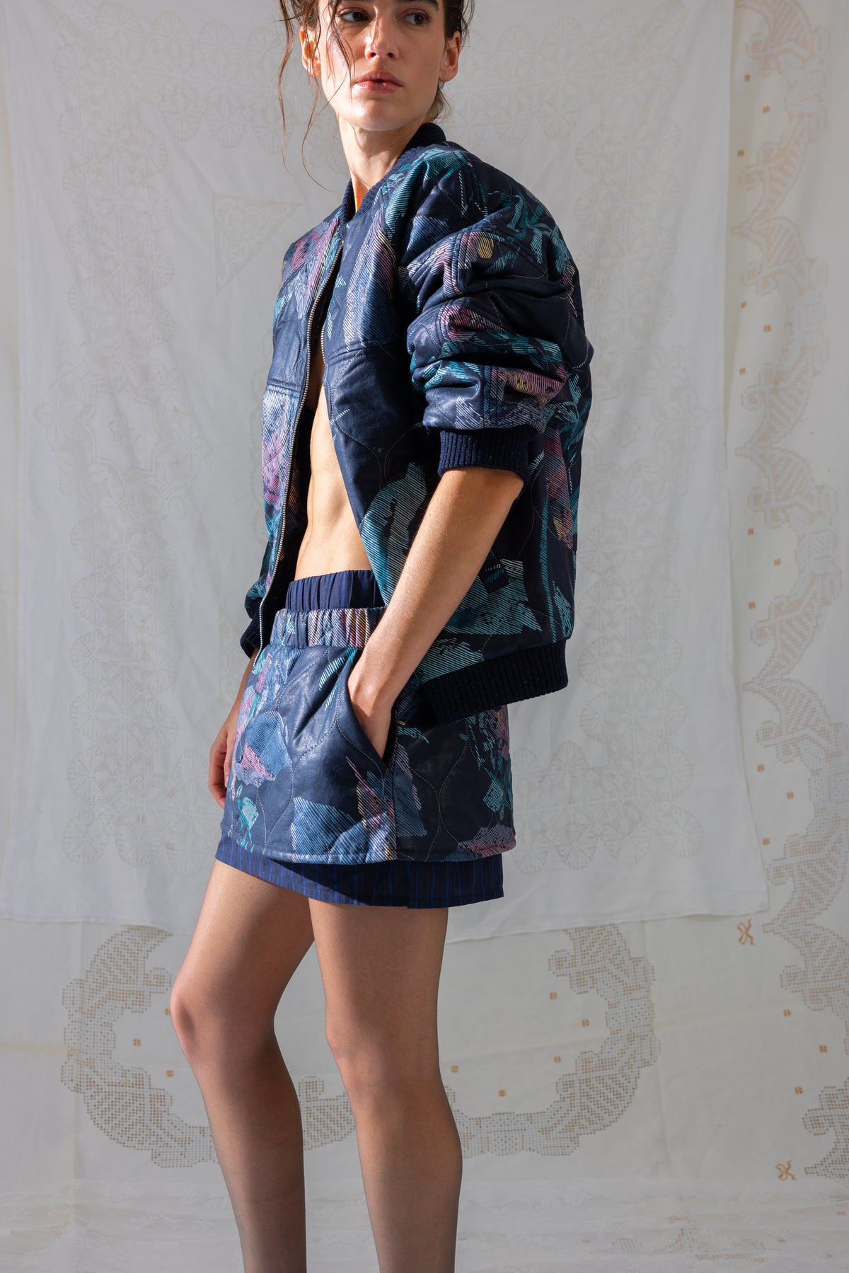 Quilted Mini Skirt - Blue