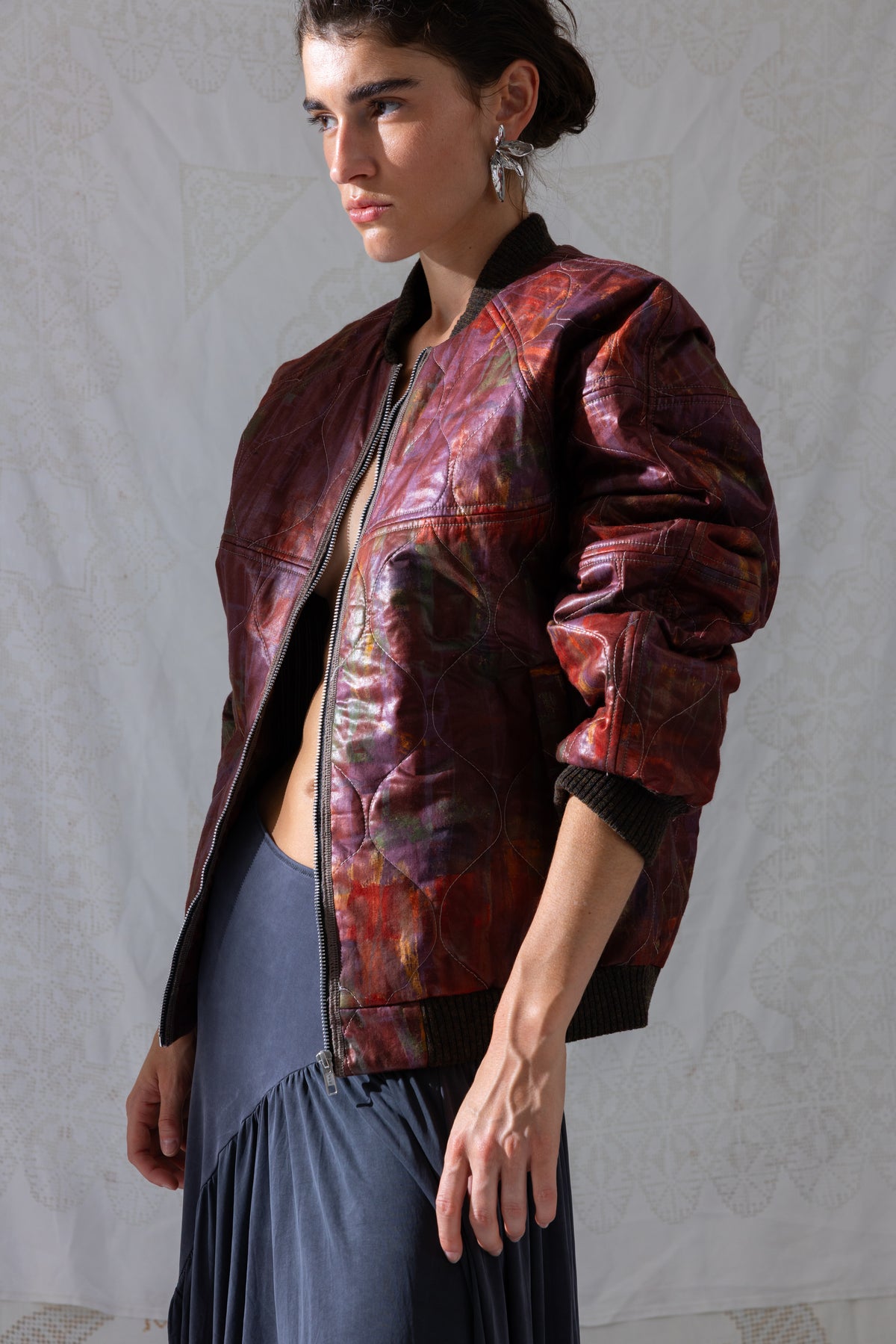 Quilted Bomber - Burgundy