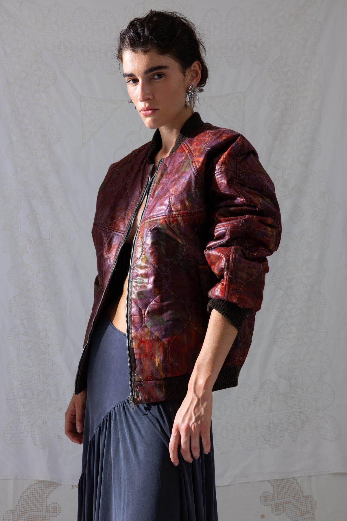 Quilted Bomber - Burgundy