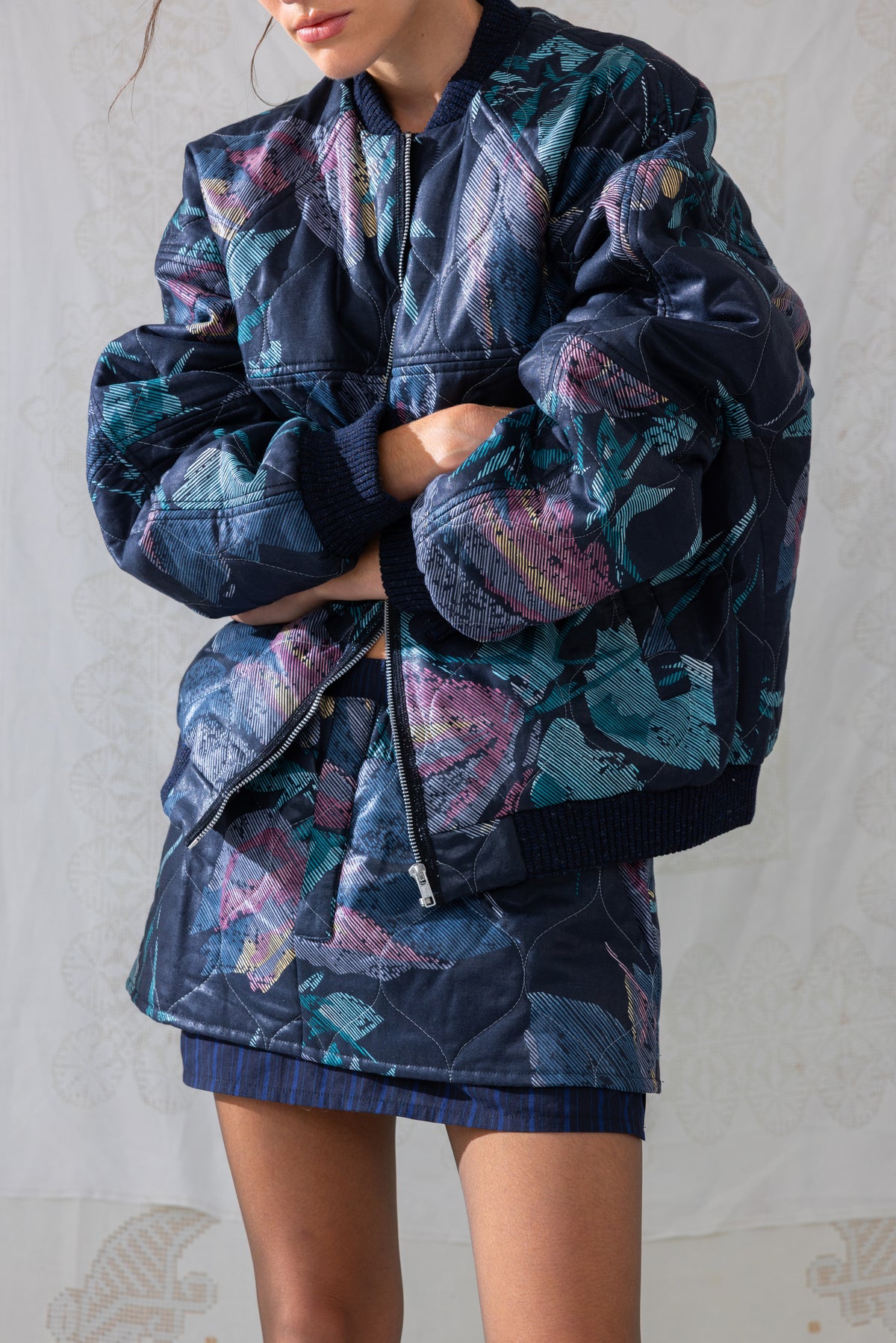 Quilted Mini Skirt - Blue