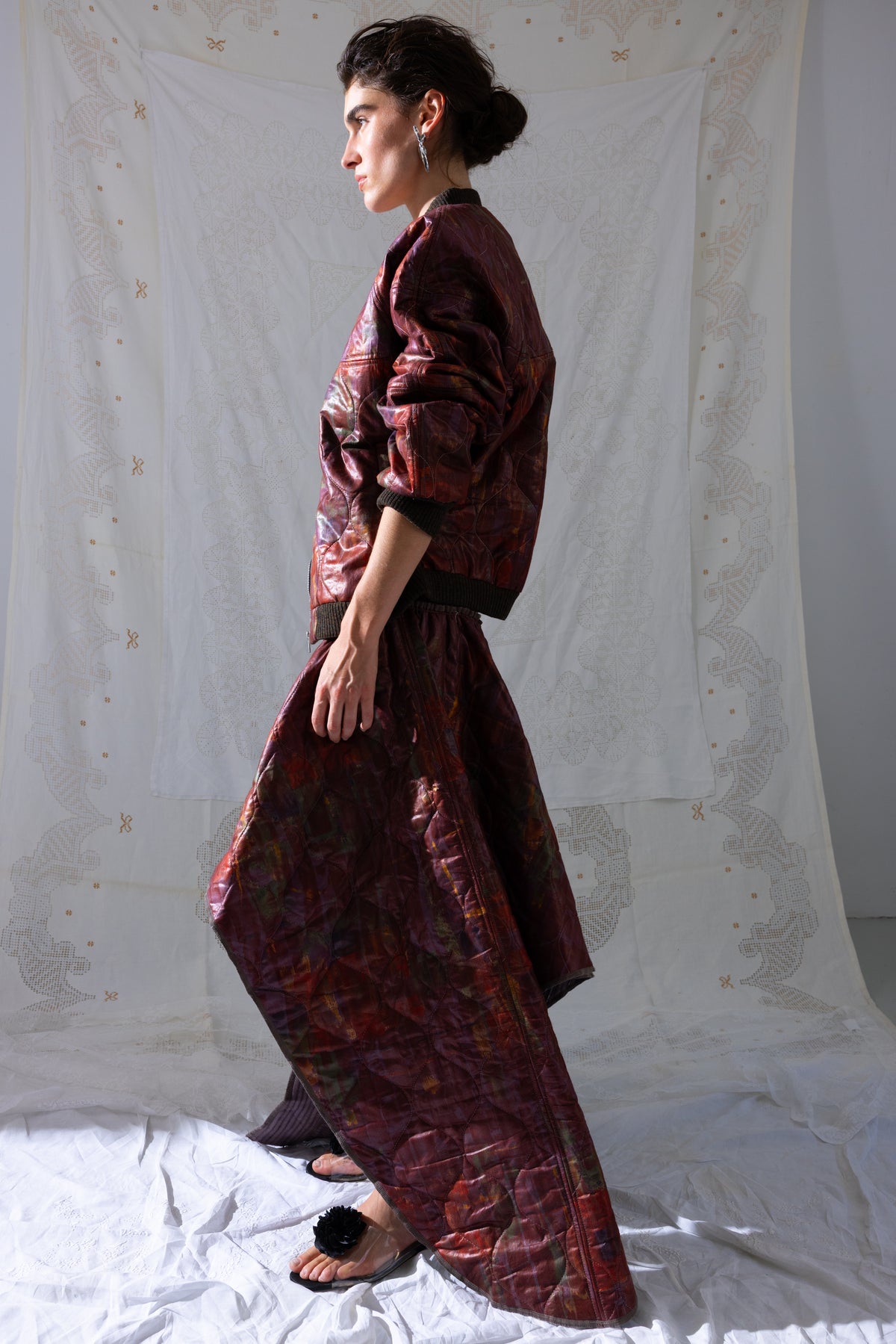 Quilted Fluid Skirt - Burgundy