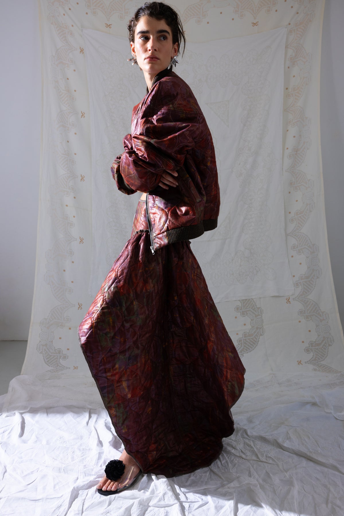 Quilted Fluid Skirt - Burgundy