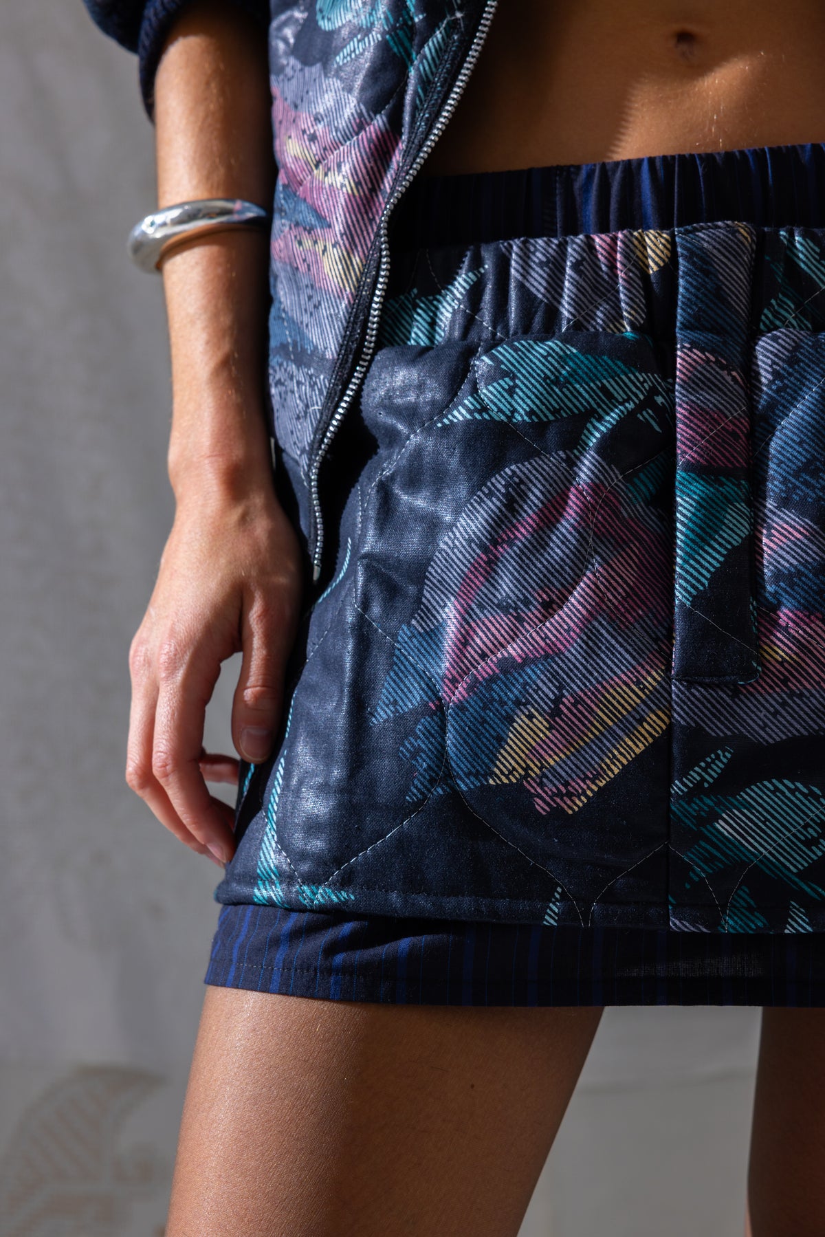 Quilted Mini Skirt - Blue