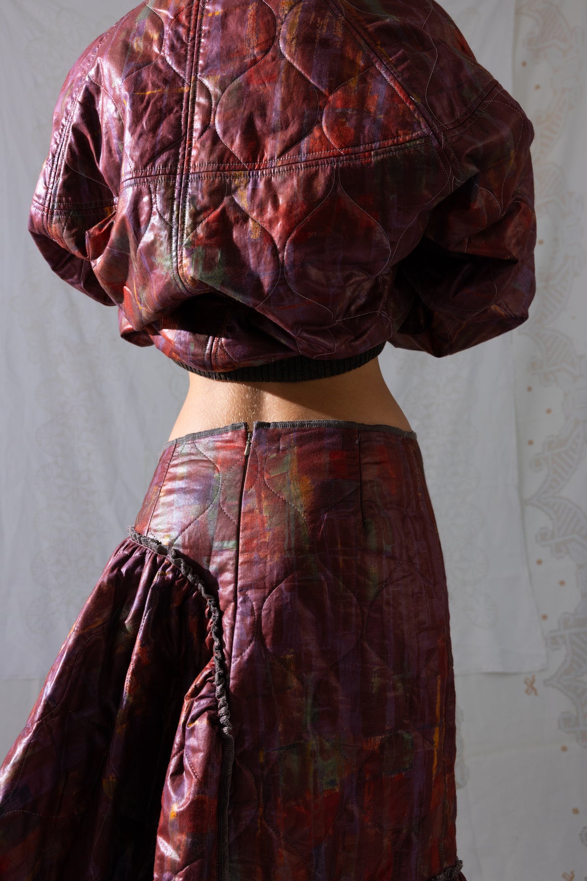 Quilted Fluid Skirt - Burgundy