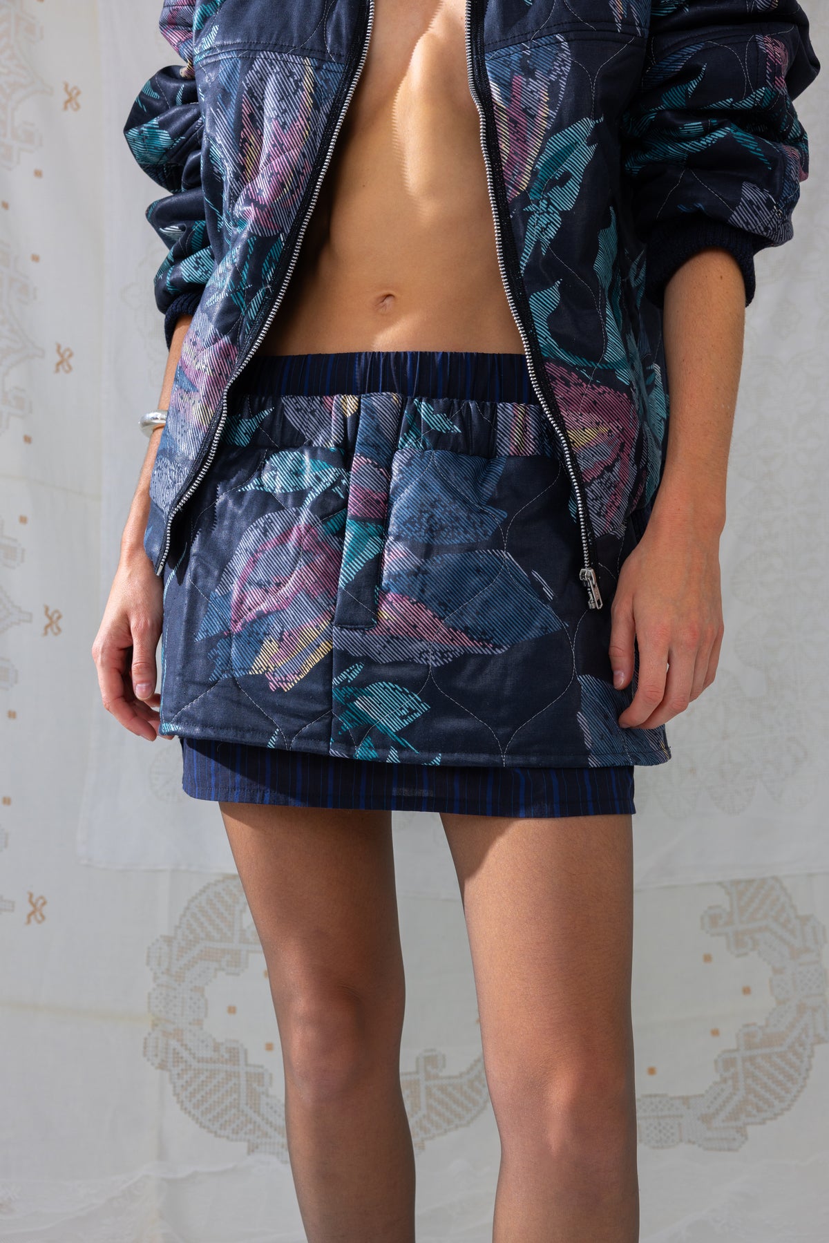 Quilted Mini Skirt - Blue