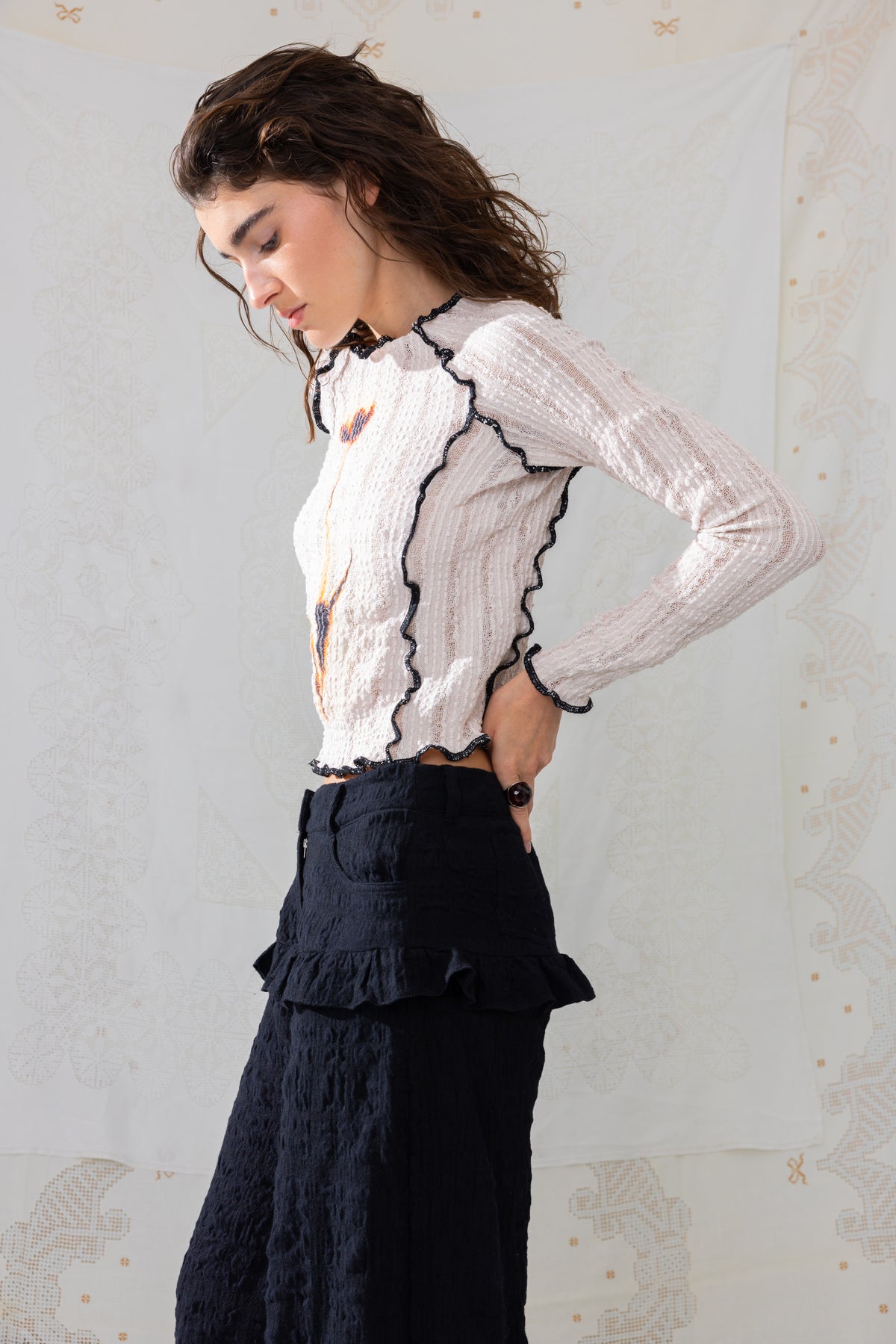 Stretch Weave Long Sleeve Tee - Burnt Bloom