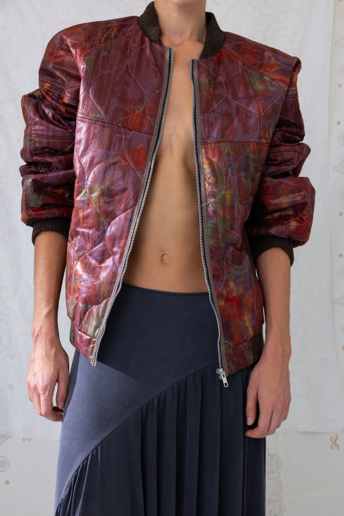 Quilted Bomber - Burgundy