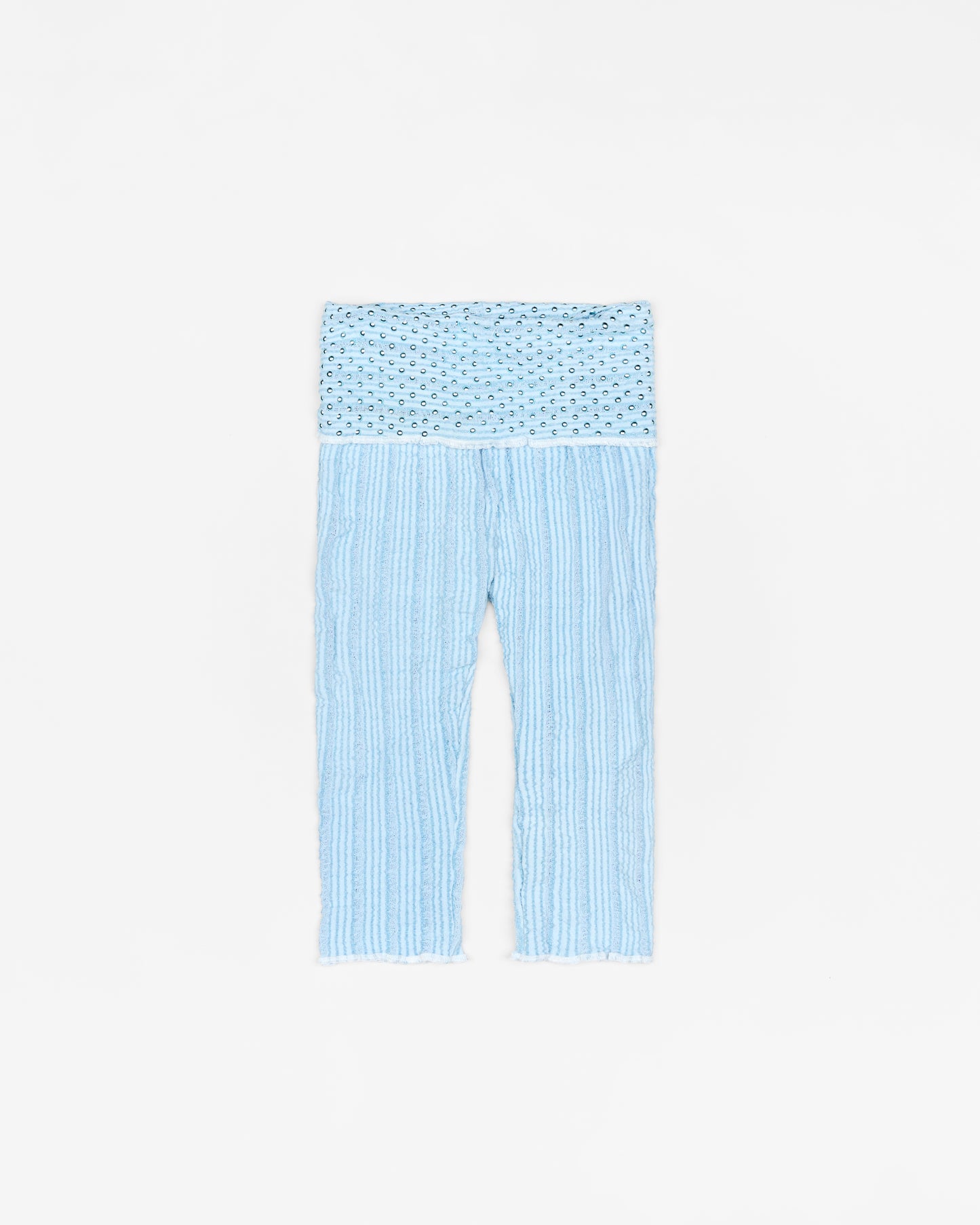 Stretch Weave Folded Waistband Capri Trousers With Rivets