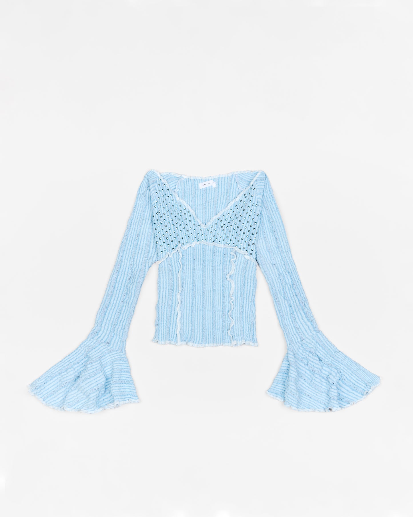 Stretch Weave Long Flared Sleeve Top