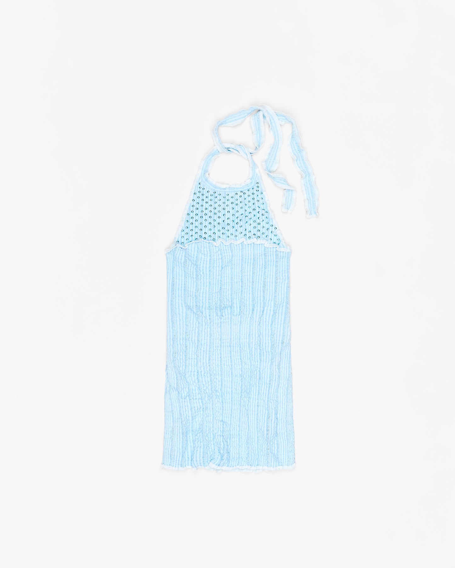 Stretch Weave Mini Halter Dress With Rivets