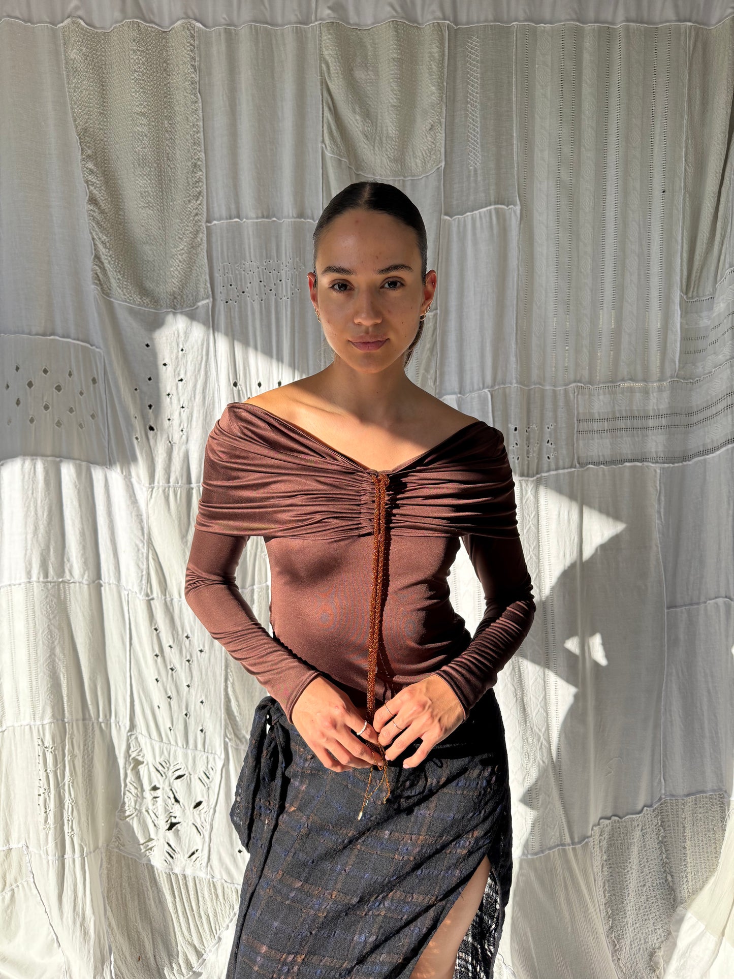Silk Jerey + Glass Beads Top