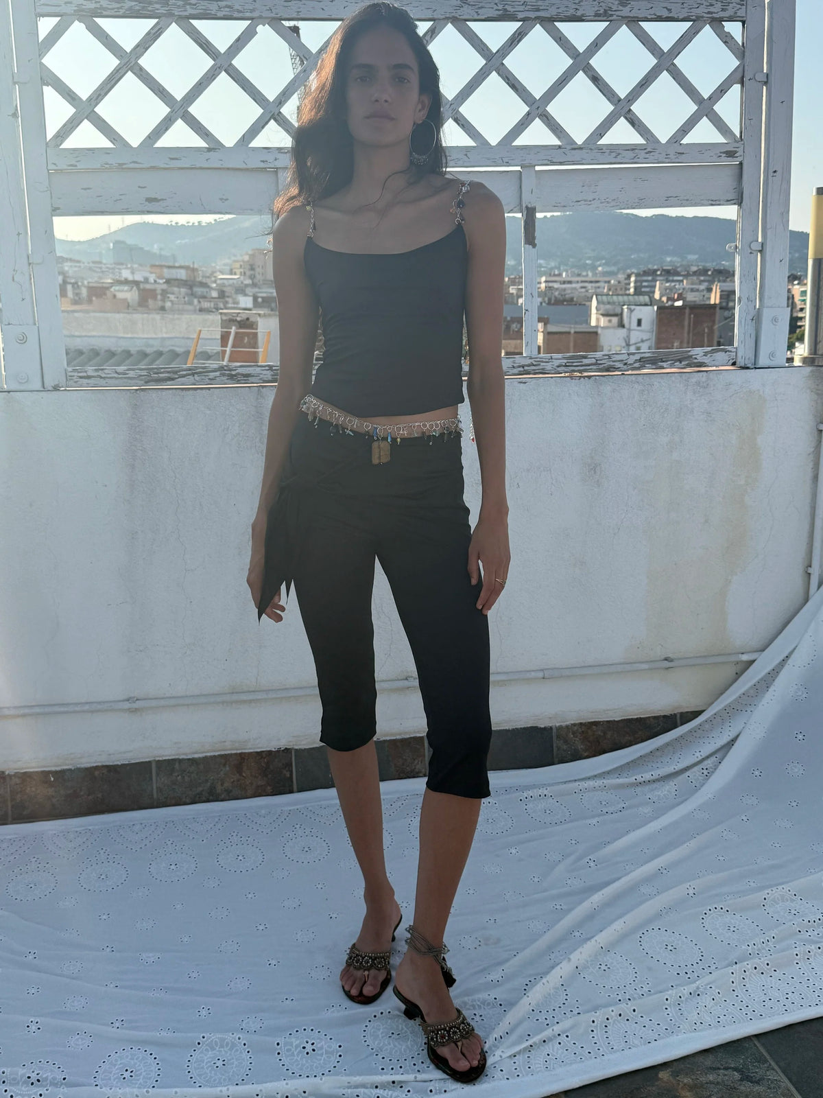 Capri Trousers With Gathered Skirt