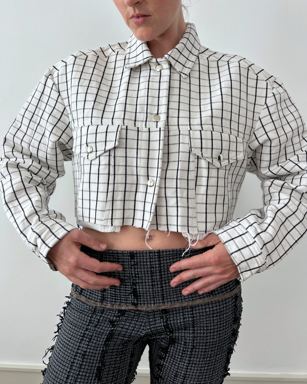 Ink Grid Croped Jacket