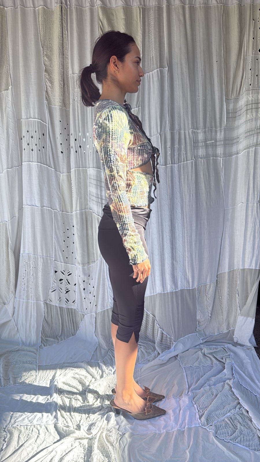 Long Sleeve Asymmetric Stretch Weave Top Amaryllis